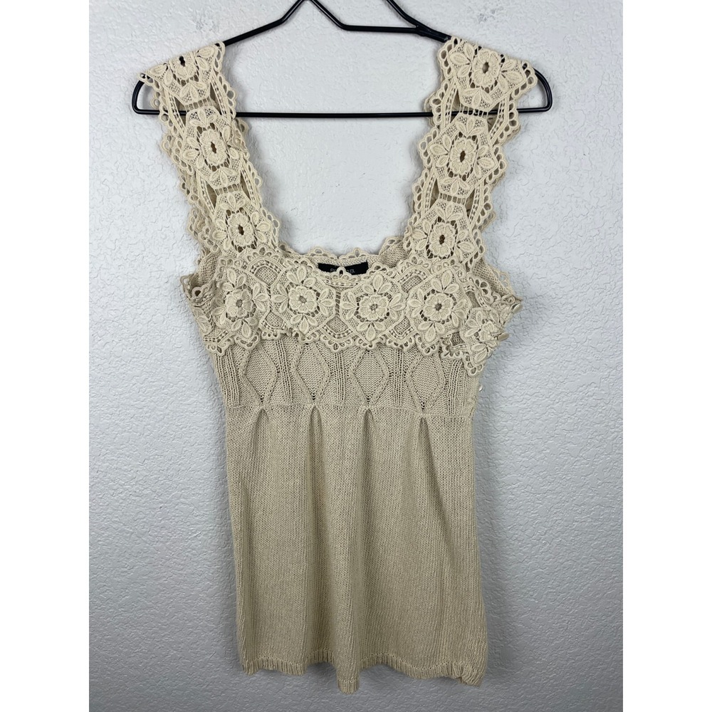 Vintage Arden B Top Womens Medium Beige‎ Crochet Floral Knit Boho Romantic Y2K